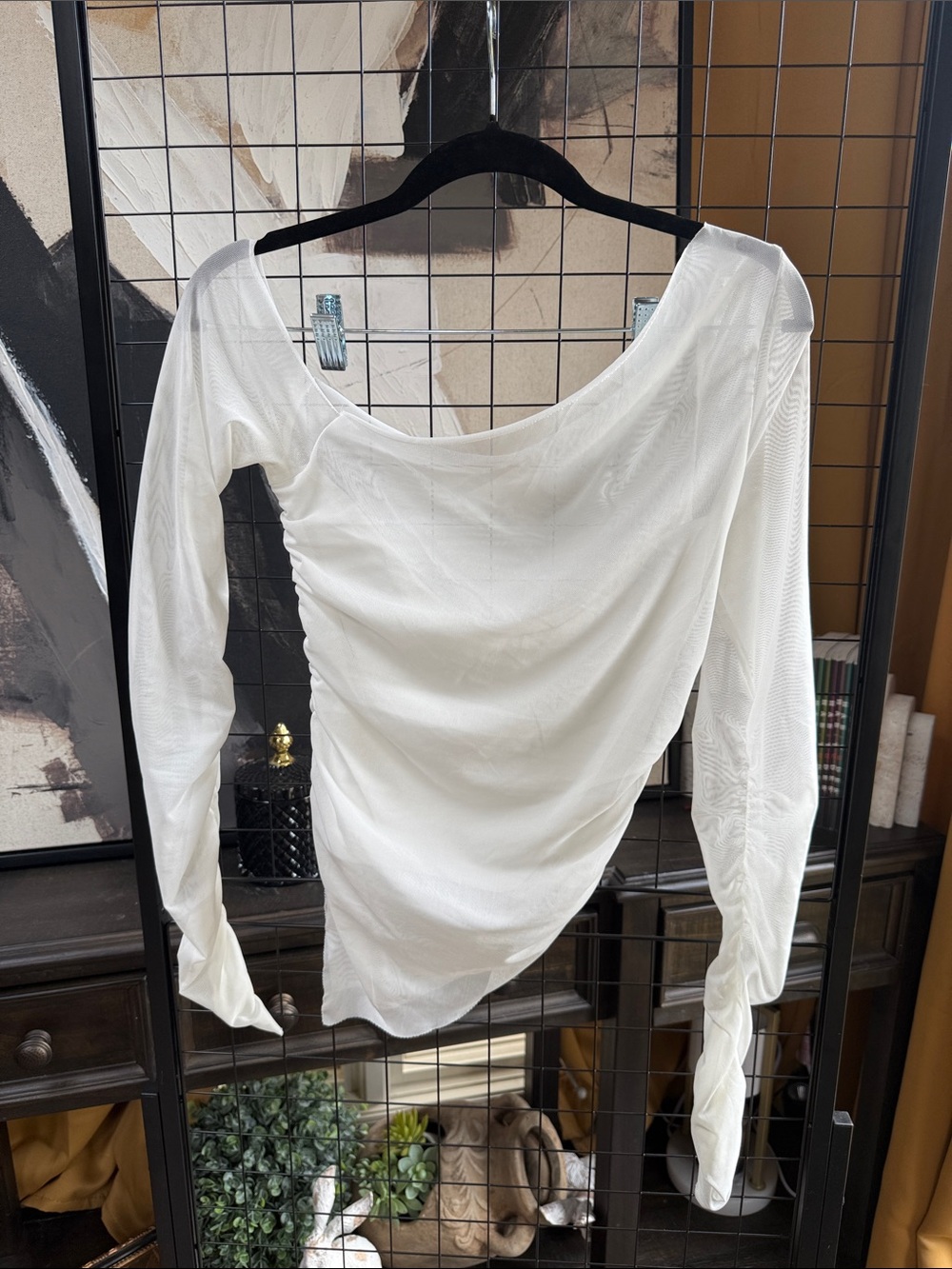 Women’s White Long-Sleeve Asymmetrical Top